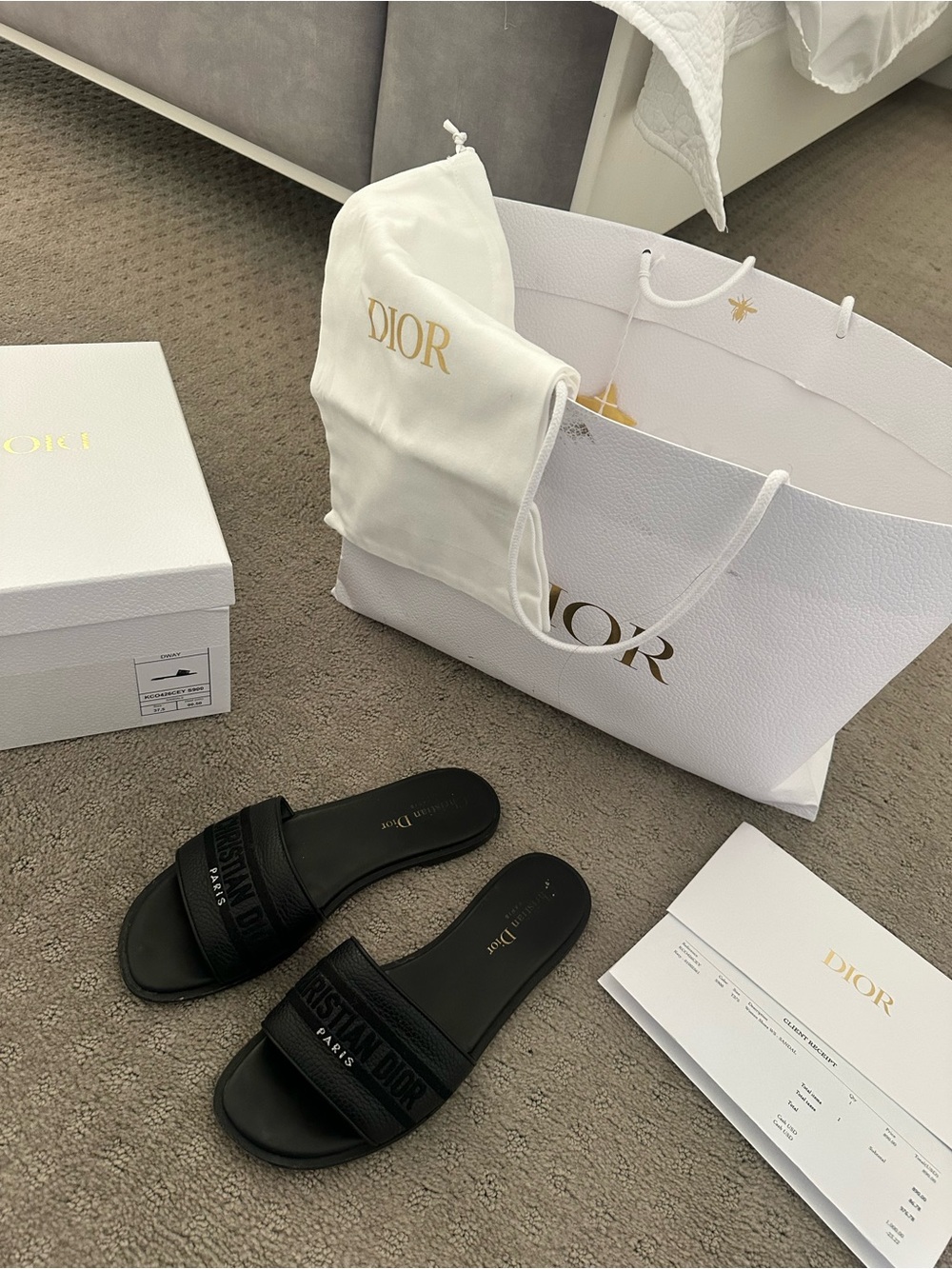 Dior Black Leather Slide Sandals with Branded Strap - Picture 2 of 2